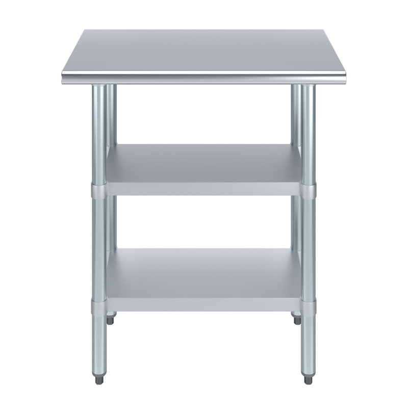 Table de travail en acier inoxydable avec deux tablettes, H 35 po x l 30 po x P 18 po