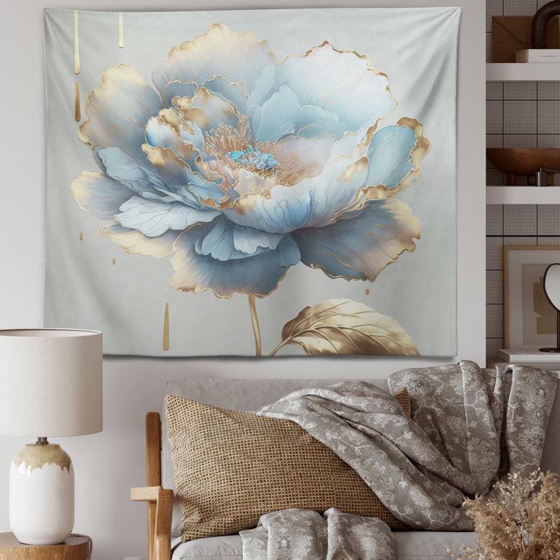 Tapisserie en polyester chic fleur bleue II, H 50 po x l 60 po