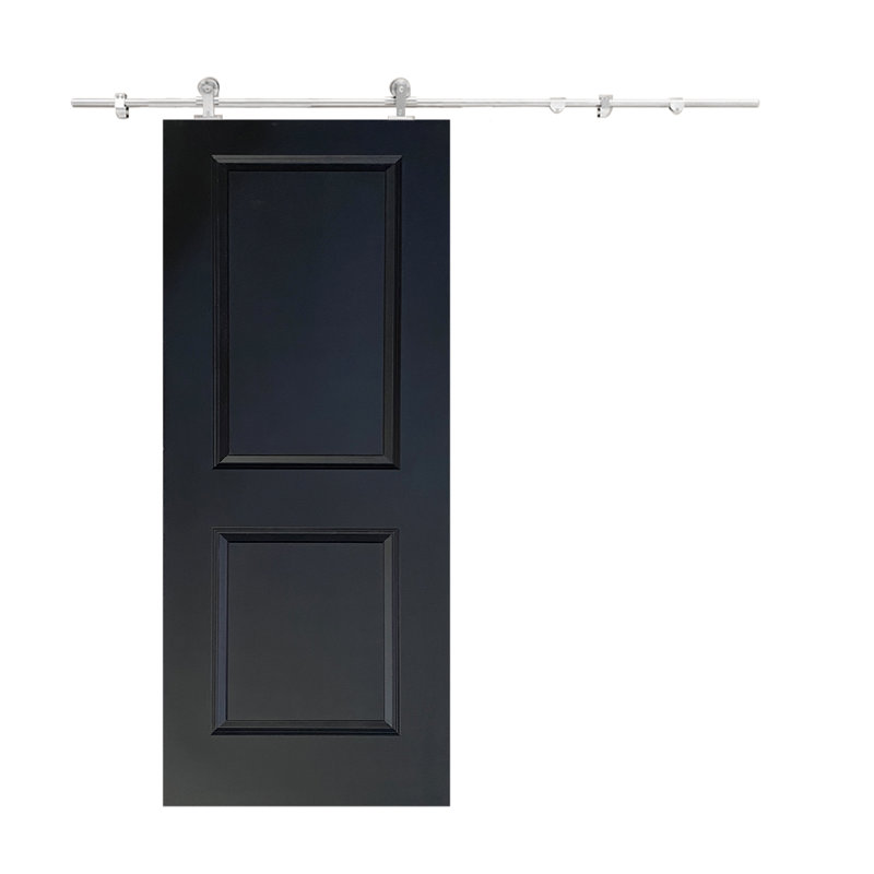 Porte de grange à panneaux et en bois avec quincaillerie d'installation, 30 po x 80 po, Noir