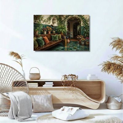 Ensemble de 1 tableau sur toile représentant un banc de jardin