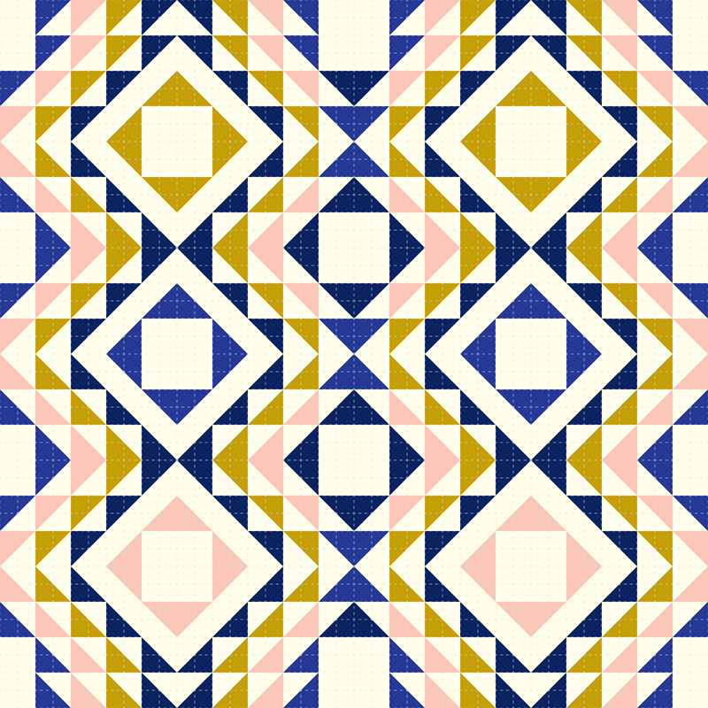 Courtepointe à surpiqûres bleues, H 30 po x l 30 po
