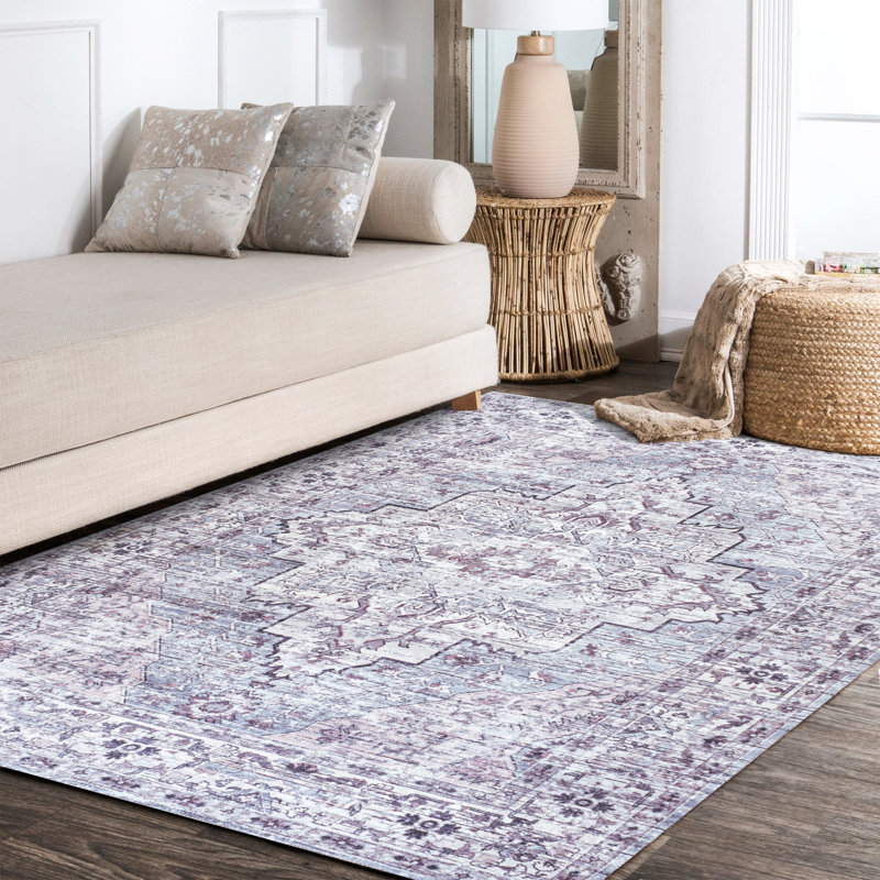 Didim Boho Medallion Machine-Washable Gray/Purple Rug, Runner 2' x 8'