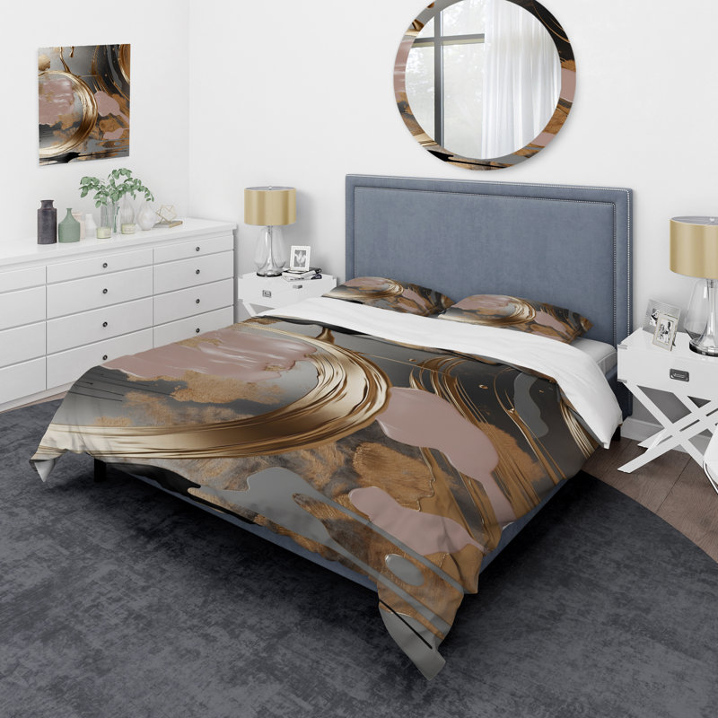 Ensemble de housse de couette Abstract Golden and Pink Infinity Circles I - Abstract Shapes