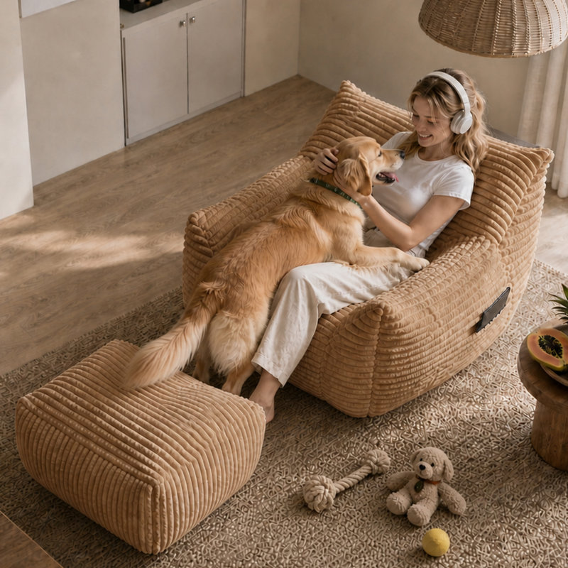Fabric Indoor Bean Bag Set, Brown