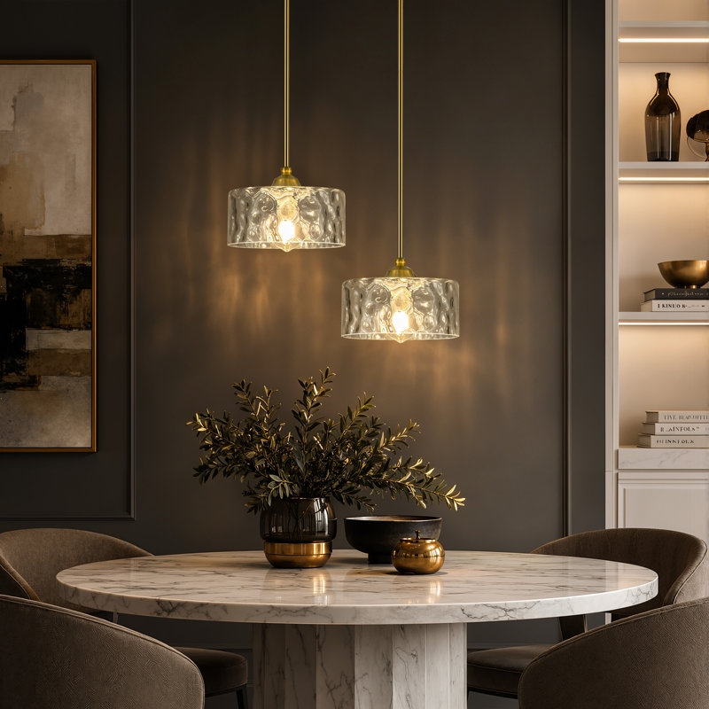 Luminaire suspendu pour îlot de cuisine 1 lumière Modern, abat-jour en verre martelé de 9,05 W, lumière réglable à hauteur réglable E26 pour la salle à manger, la chambre à coucher et le vestibule
