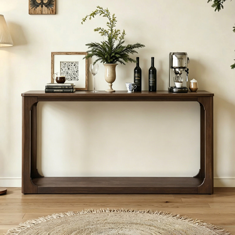 Console transitionnelle, canapé d'entrée avec tablette inférieure et pieds en bois massif