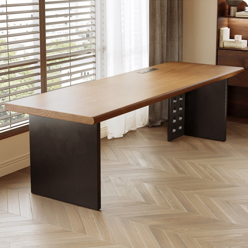 Bureau rectangulaire brun et noir en bois massif, H 29,5 po x l 63 po x P 23,6 po