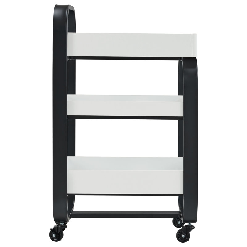 3-Tier Utility Cart, Rolling Cart with Lockable Wheels, Metal Frame Salon Trolley Cart, Black