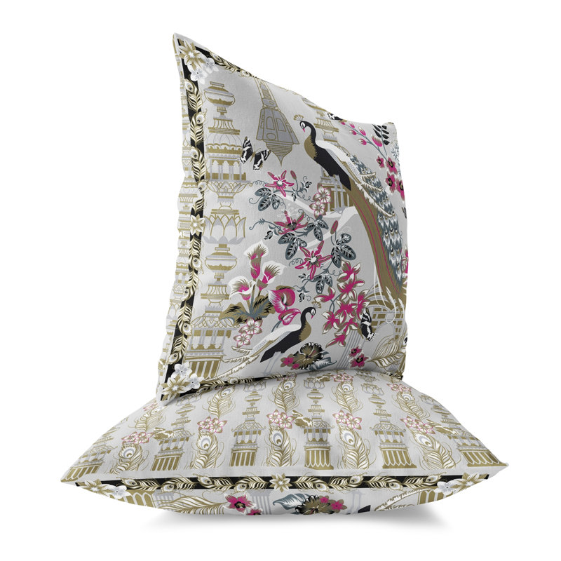 Housse de coussin intérieur / extérieur en polyester Peacock Paradise, 16 po x 16 po, Gris clair