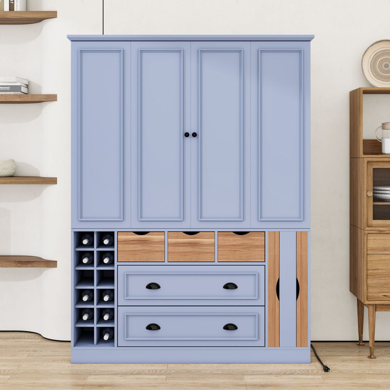 Garde-manger avec tiroirs, ports USB, tablettes et supports à vin, Grey