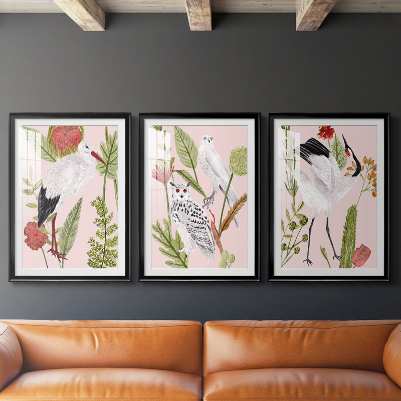 Birds in Motion IV - Impression encadrée personnalisée de qualité supérieure - 3 pièces, H 39 po x l 81 po, Noir