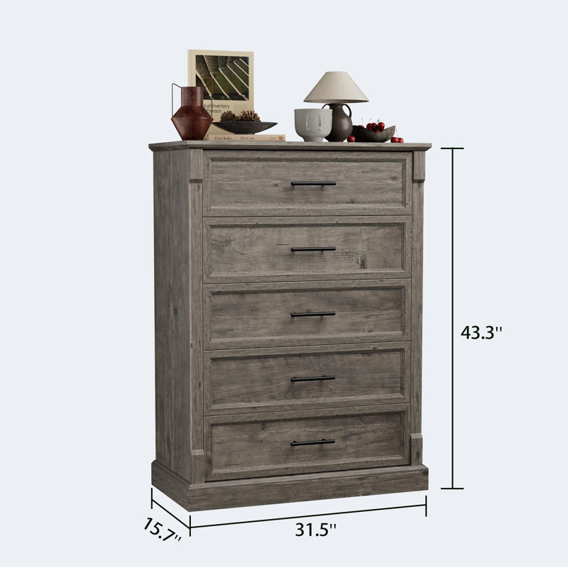 Commode 5 tiroirs Rustic Farmhouse, Gris
