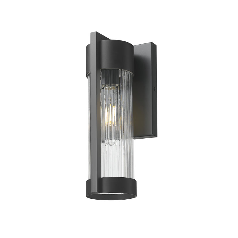 Applique murale d'extérieur 1 lumière noire matte 10 "avec verre transparent rayé Stratford, Rayé transparent, Noir mat, 10.5