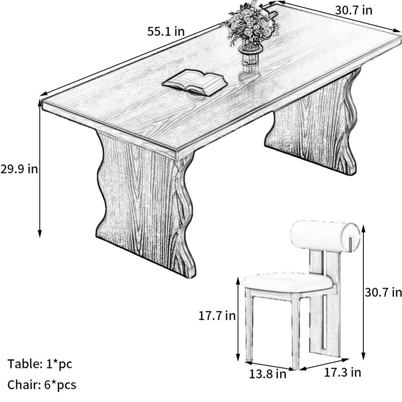 Ensemble de salle à manger Black Wood, 29.9"H x 55.1"L x 30.7"W