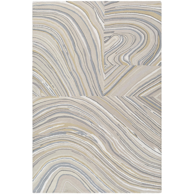 Tapis taupe rectangulaire en laine / viscose touffeté à la main à motif abstrait Correyleigh, Rectangle 5 pi x 7 pi 6 po
