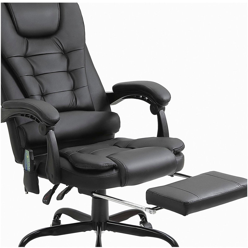 Fauteuil de massage vibrant 7 points, fauteuil inclinable de direction haut dossier avec support lombaire, repose-pieds, dossier inclinable, hauteur réglable, noir