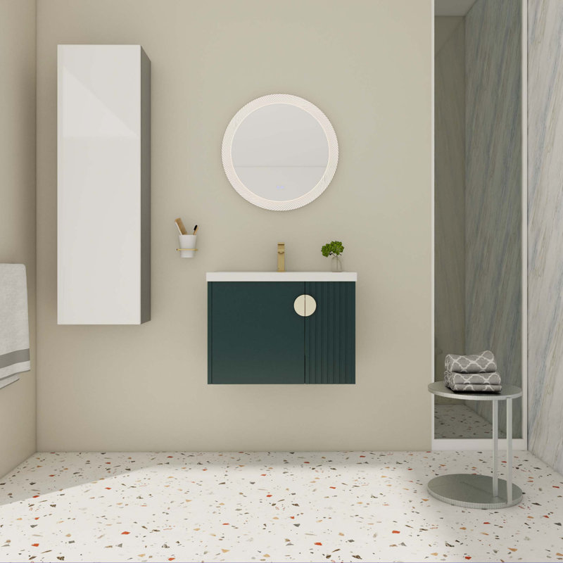 Meuble-lavabo de 28 po avec lavabo en céramique pour petite salle de bain, Vert