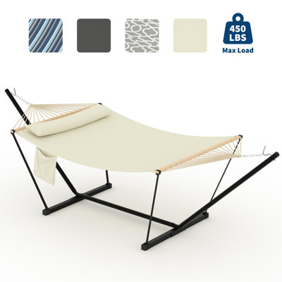 Hamac double avec support - hamac extérieur pour 2 personnes avec coussin, capacité de 450 lb, structure en acier et installation facile, pour le patio, le jardin, la cour, la plage, beige