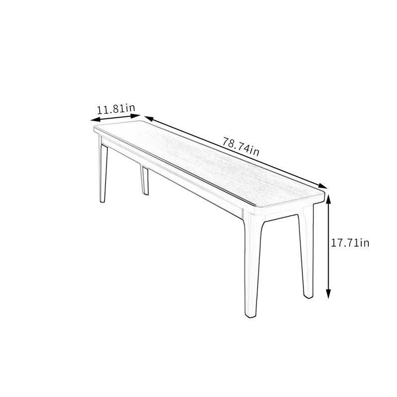 Banc en bois massif Kaile, H 17,71 po x l 78,74 po x P 11,81 po