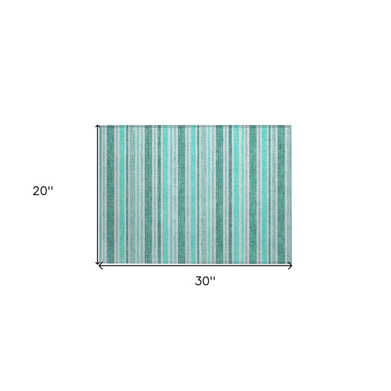 2' X 3' Turquoise Striped Washable Indoor Outdoor Area Rug