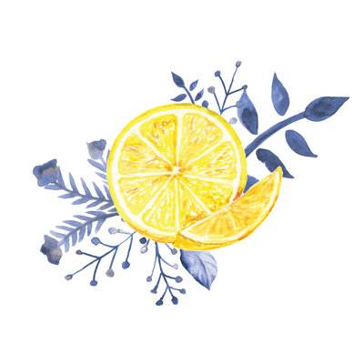 Lemon With Navy - Wrapped Canvas Painting