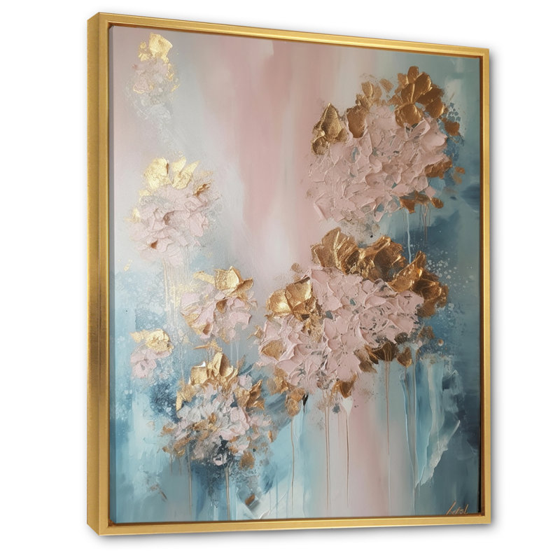 «Abstract Hydrangea Flower In Blossoming Retro I», reproduction sur toile, H 20 po x l 12 po x P 1 po, Cadre flottant doré