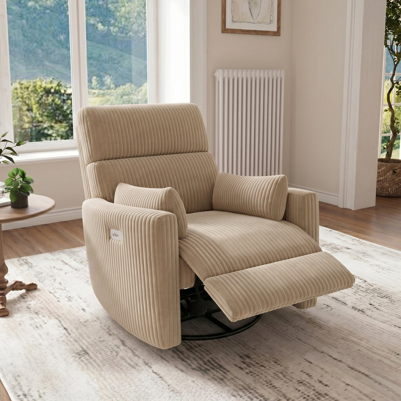 Fauteuil inclinable électrique en velours côtelé de 36,6 po de largeur avec port USB, Kaki