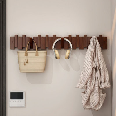 Solid Wood Piano Key Wall Hook Rack | 12-Hook Entryway Coat & Bag Organizer | No-Drill Installation | Modern Nordic Style
