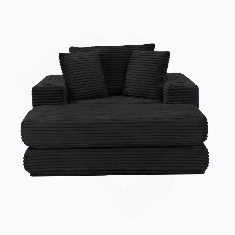 Méridienne rembourrée de 52,4 po de style méridienne en osier surdimensionné et confortable 3-en-1 pour la lecture, le salon et la chambre à coucher, canapé en velours côtelé, noir