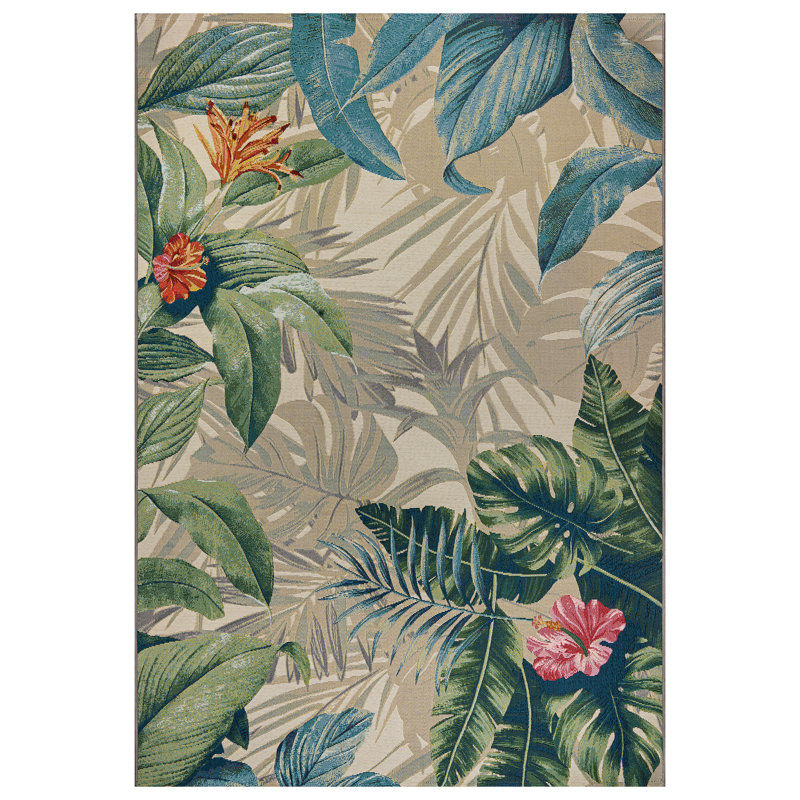 Tapis d'intérieur / extérieur à motif floral tropical Tropical, Rectangle 7 pi 10 po x 10 pi 6 po