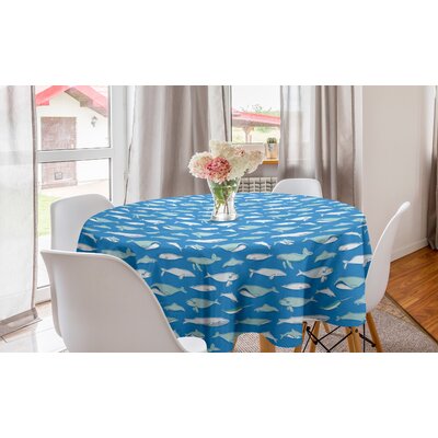 Ambesonne Whale Round Tablecloth, Simple Doodle Drawn Aquatic Giant Mammal Fish On Blue Tone Backdrop, Circle Table Cloth Cover For Dining Room Kitche -  East Urban Home, 30BEC44E369943B8BDD55F3C7CE7B266
