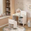 Table de coiffeuse pour enfants avec fauteuil miroir, bureau de rangement en bois - blanc