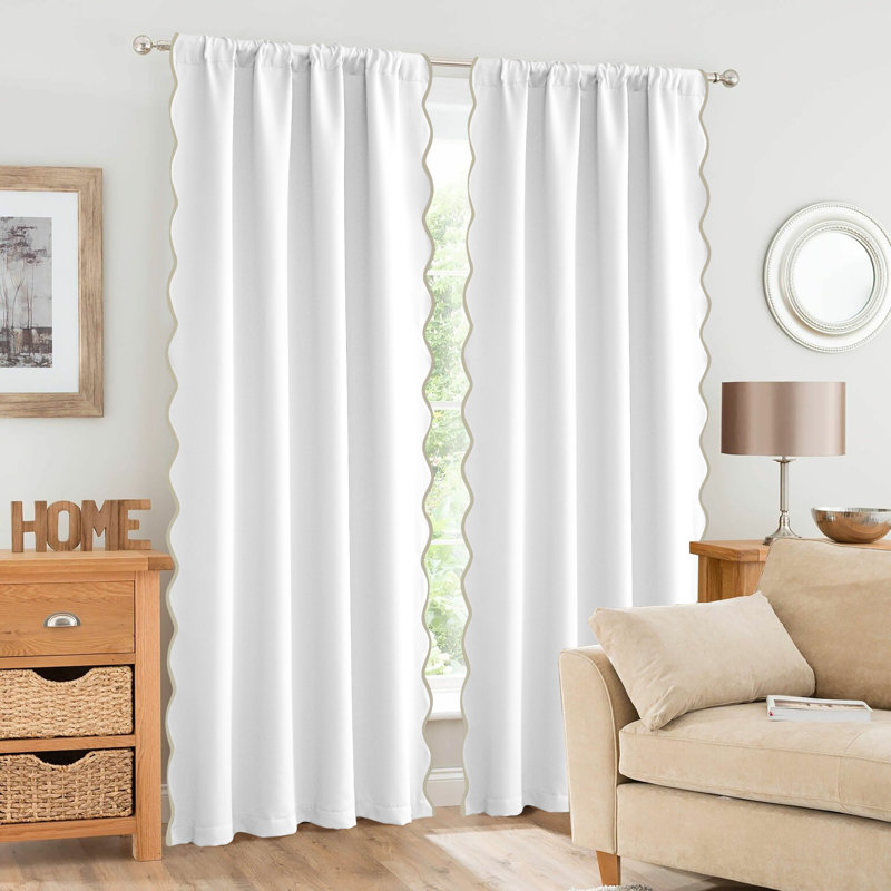  Ari Scallop Edge Window Curtains 52"W X 84"L X 2 Panel Set,Scallop Trim Drape Panel, Room Darkening Thermal Insulated, Decorative Drapes For Living Room, Bedroom
