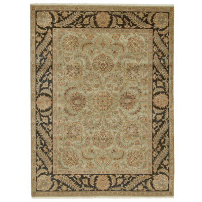 Tapis vert clair et noir noué à la main de haute qualité