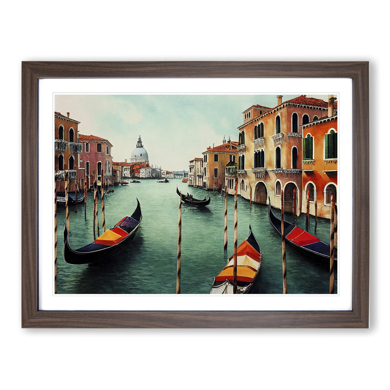 XH1022-9545X Venice Canal Watercolour Vol.1 - Single Picture Frame Painting, Walnut, 34cm H x 46cm W x 2cm D
