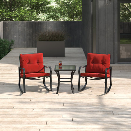 Preciado 3 Piece Outdoor Patio Set With Cushions-Rocking Chair for Balcony, Lawn and Porch