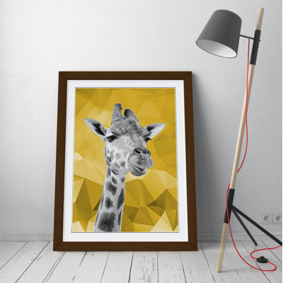 Giraffe Black And White Yellow Mustard Geo - Single Picture Frame Print on Canvas