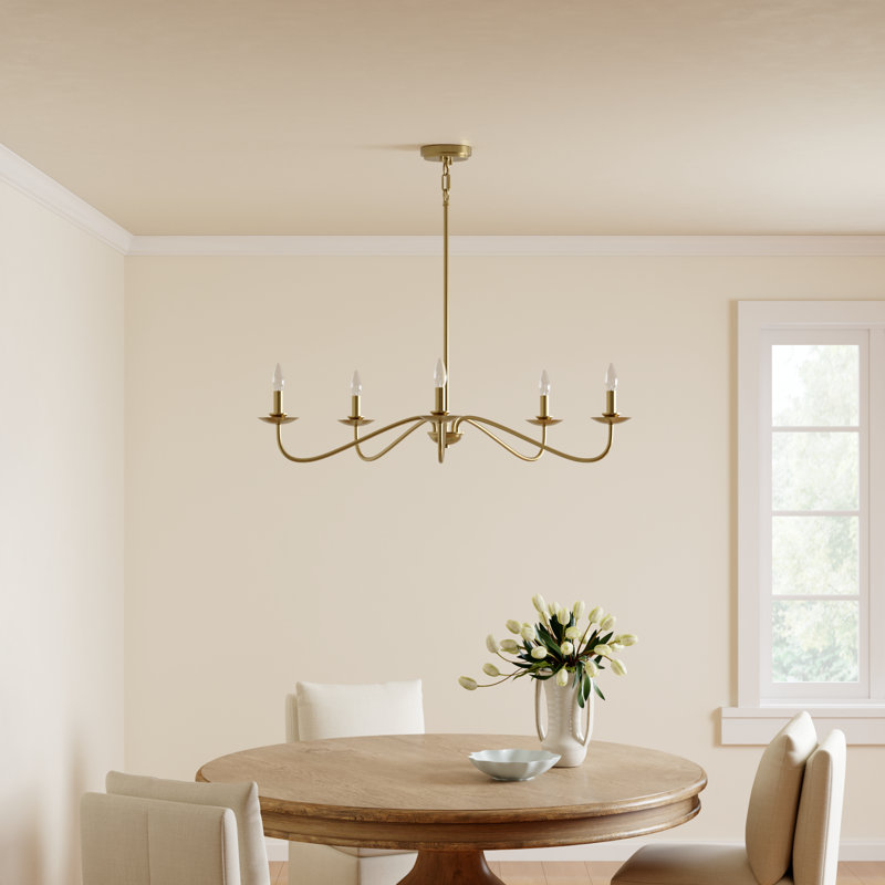 Abigeal 5 - Light Candle Style Classic Chandelier in Natural Brass, Natural Brass