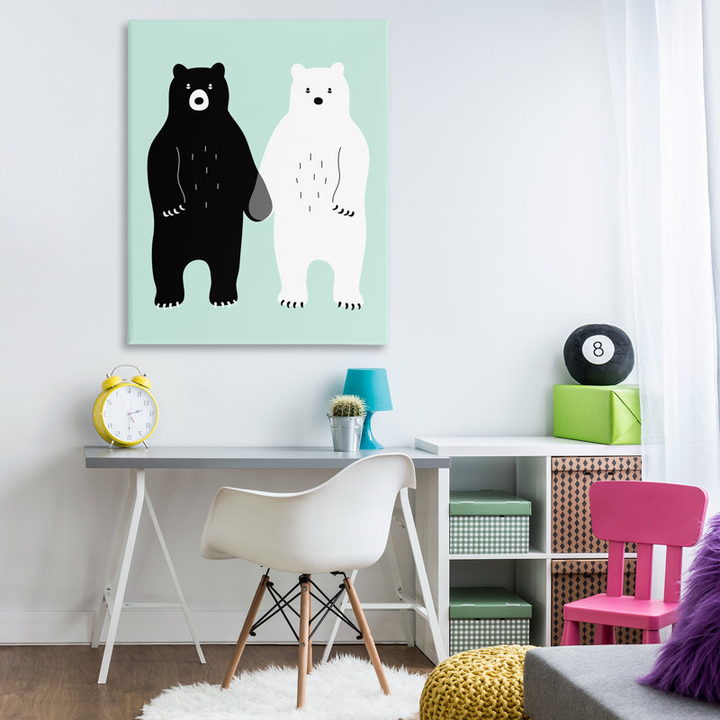Art mural sur toile "Bears tenant par la main", design par Andy Westface, H 48 po x l 36 po
