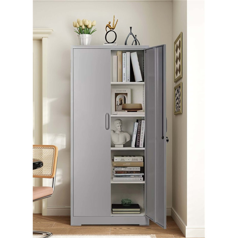Heavy-Duty Metal Storage Cabinet With 4 Adjustable Shelves And Locking Doors, Ideal For Garage, Laundry, Office, Or Warehouse Organization