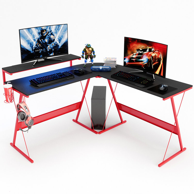 Bureau de jeu en L Benvinda, Noir / rouge
