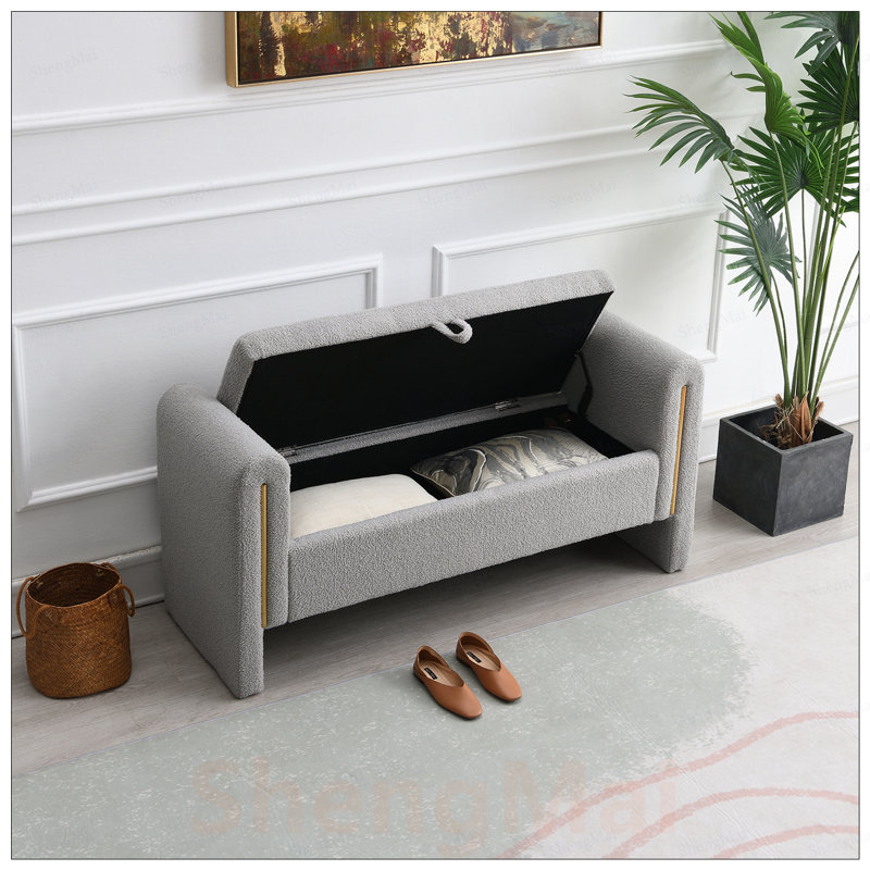 Banc de bout avec accoudoirs et rangement Modern Teddy Bed, Grey, Grey, Grey