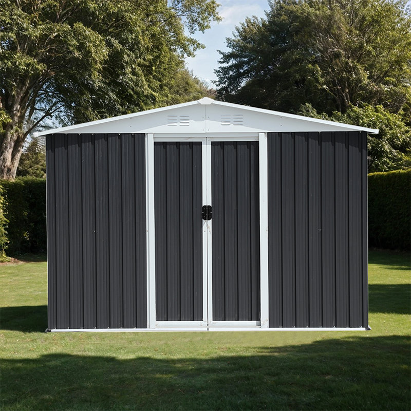 10ft x 8ft Outdoor Metal Storage Shed With Window And Lockable Door, Black