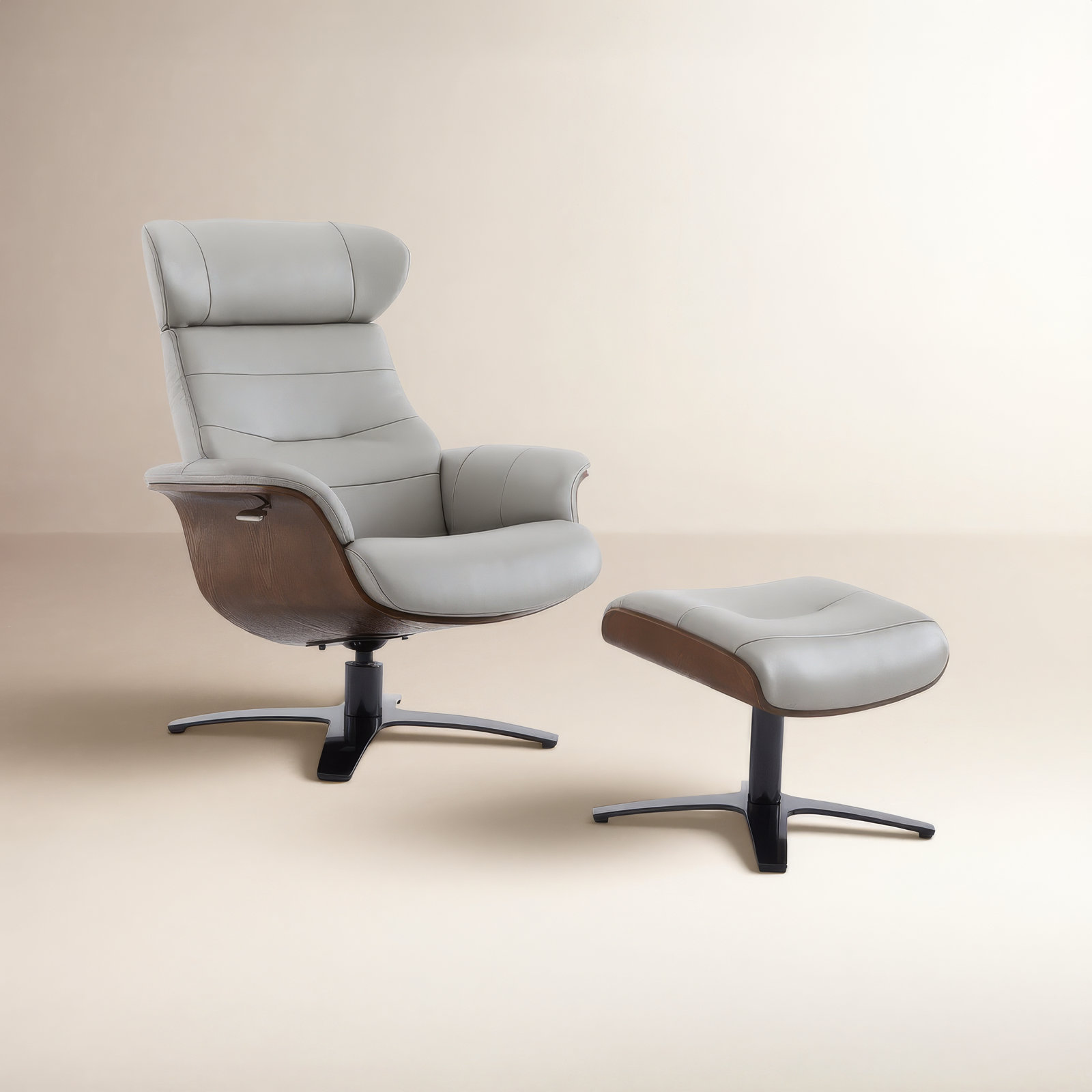 Dillon Genuine Leather Swivel Recliner, Light Gray