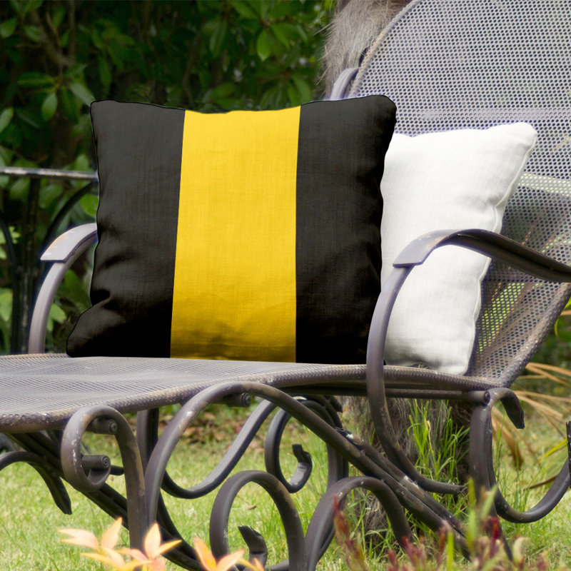Coussin intérieur/extérieur Iowa, H 18 po x l 18 po, Noir / Jaune moyen