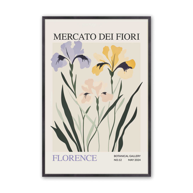 Reproduction du marché aux fleurs de Florence dans un cadre en argent poli, Reproduction encadrée sans passe-partout