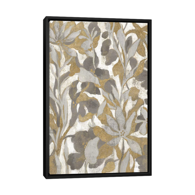 «Painted Tropical Screen I Grey Gold» par Silvia Vassileva, impression sur toile, H 26 po x l 18 po x P 1,5 po, Pas de tapis
