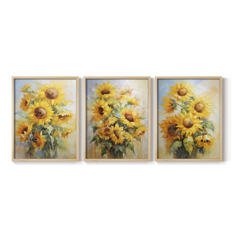 Série d'étude florale - Ensemble de 3 estampes numériques encadrées - Prêt à, H 10 po x l 8 po, Encadré naturel