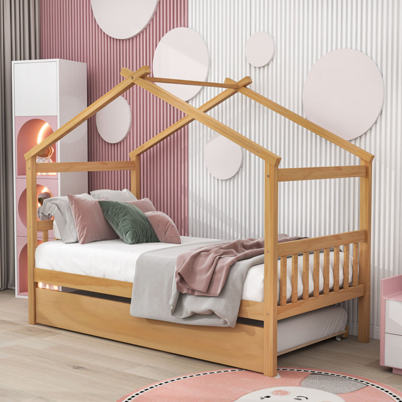 Agaro Twin House Beds Platform Bed with Trundle by  Isabelle & Max™, Natural