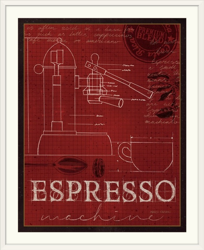Anneliz «Coffee Blueprint IV» par Marco Fabiano, impression, Toile, H 14 po x l 11 po x P 1,25 po